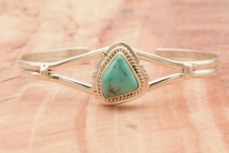 Genuine Kingman Turquoise Stones Sterling Silver Navajo Bracelet